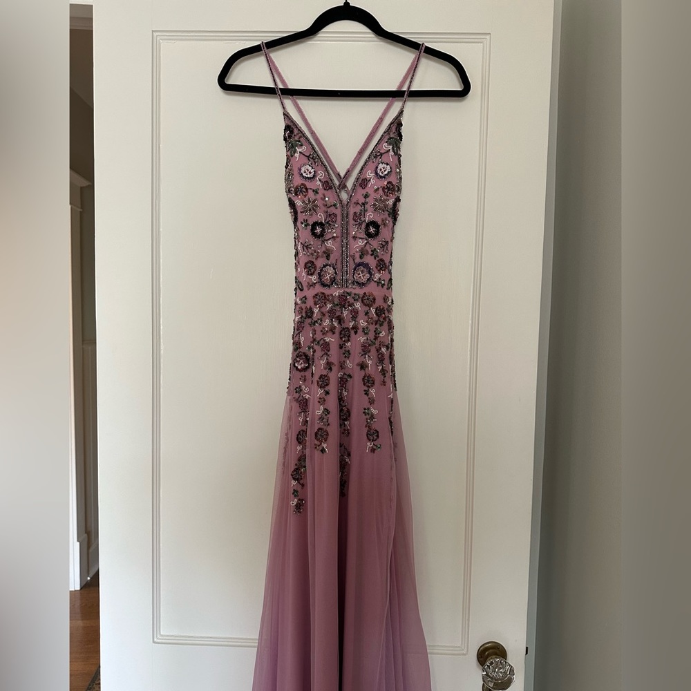 SCALA #60086 Mauve Beaded Prom Dress